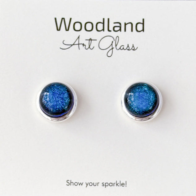 Sea Whisper, Blue Dichroic Earrings, Silver