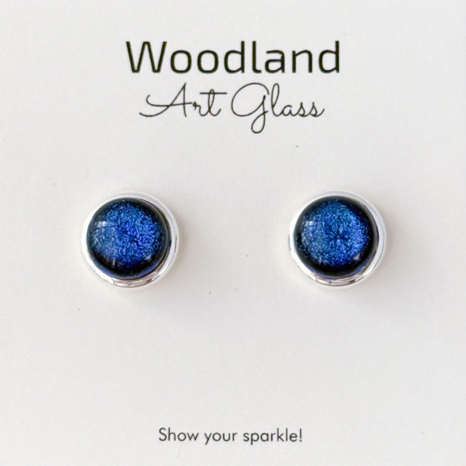 Celestial Gleam, Blue Dichroic Earrings, Silver