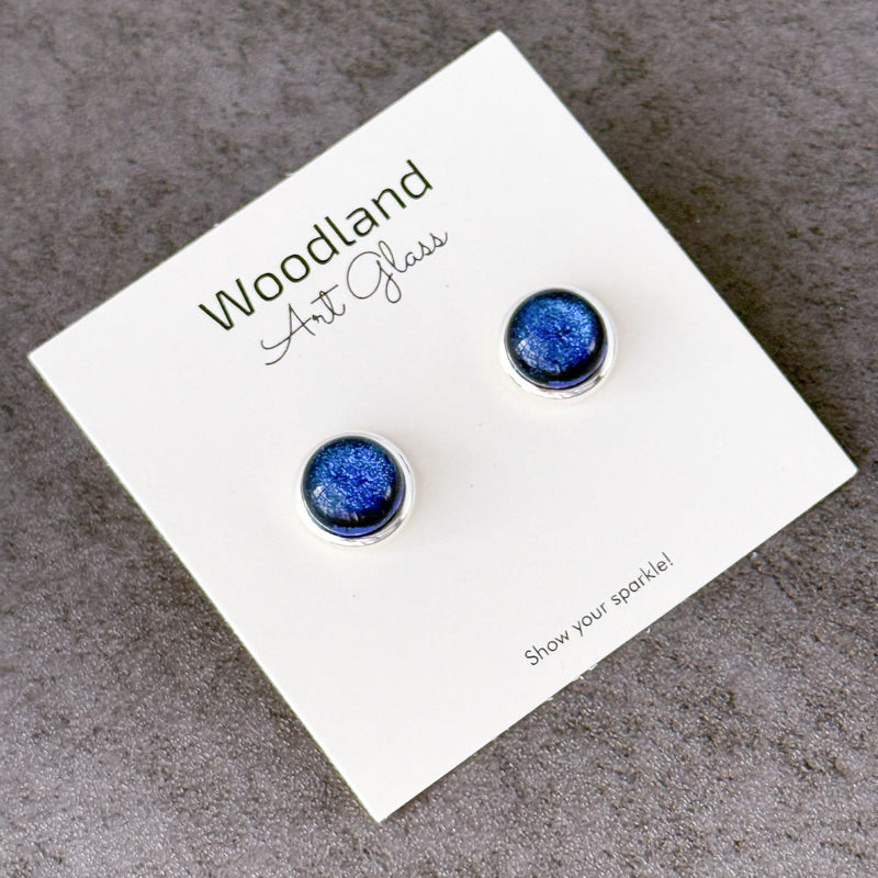 Celestial Gleam, Blue Dichroic Earrings, Silver