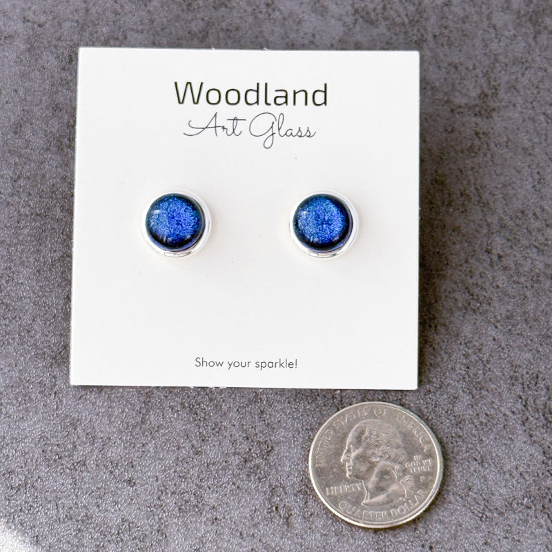 Celestial Gleam, Blue Dichroic Earrings, Silver