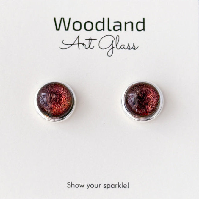 Rose Bud, Red Dichroic Earrings, Silver