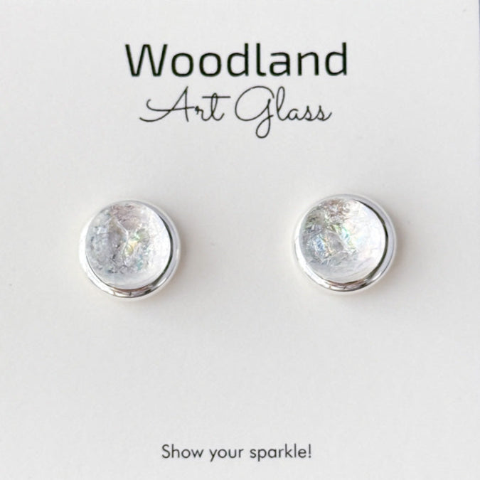 Moonlit Whisper, White Dichroic Earrings, Silver