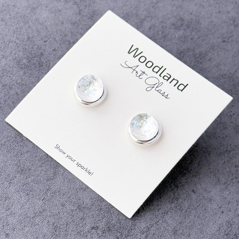 Moonlit Whisper, White Dichroic Earrings, Silver