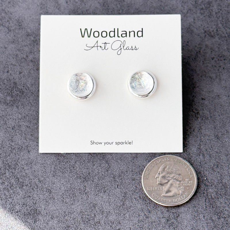 Moonlit Whisper, White Dichroic Earrings, Silver