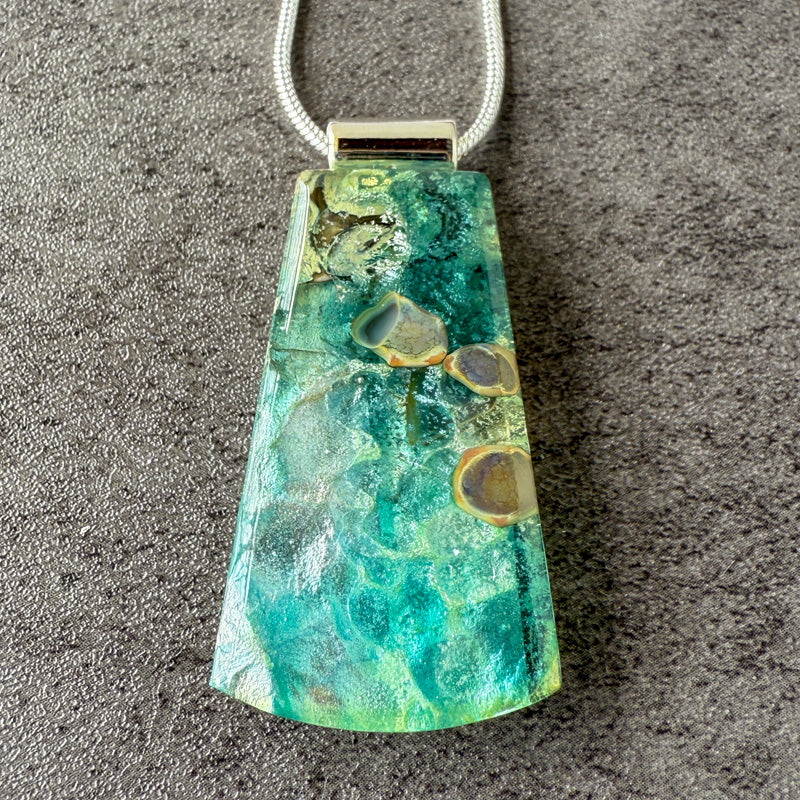Mist of Valen, Glimmerstone Fused Glass Necklace, blue, aqua, silver