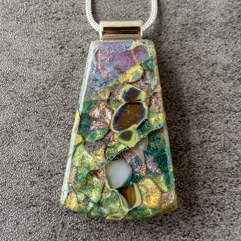 Forgotten Light, Glimmerstone Fused Glass Necklace, multicolor, silver