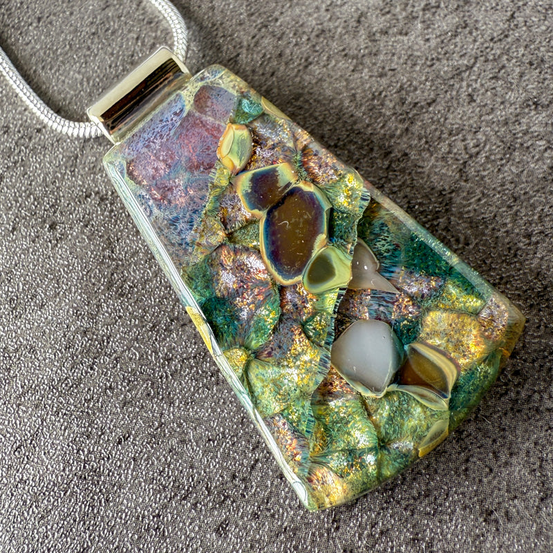 Forgotten Light, Glimmerstone Fused Glass Necklace, multicolor, silver