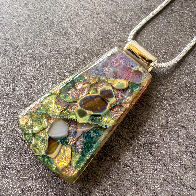 Forgotten Light, Glimmerstone Fused Glass Necklace, multicolor, silver