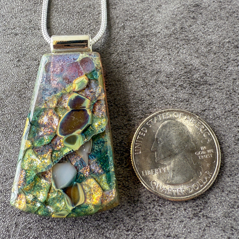 Forgotten Light, Glimmerstone Fused Glass Necklace, multicolor, silver