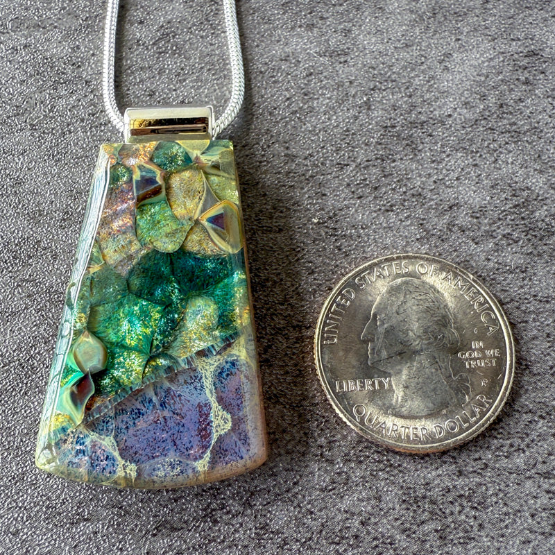 Song of Stone, Glimmerstone Fused Glass Necklace, multicolor, silver