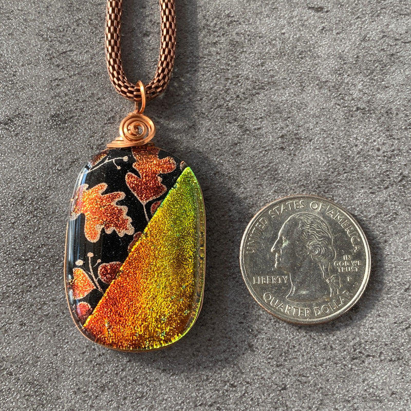 Rustling Oak Leaves, Copper Dichroic Glass Necklace