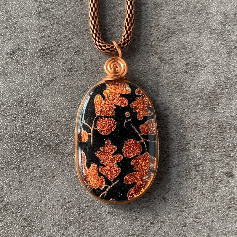 Acorn Path, Copper Dichroic Glass Necklace