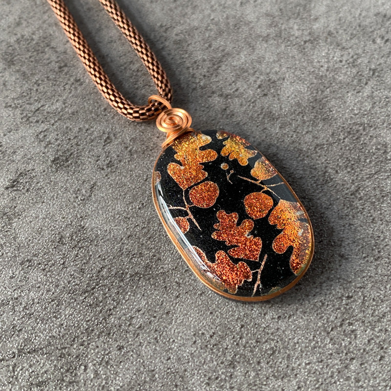 Acorn Path, Copper Dichroic Glass Necklace