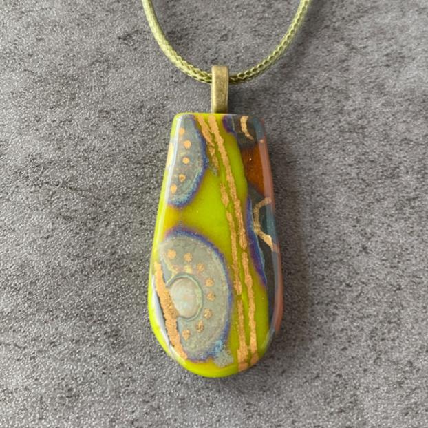 Hanging Gardens, Ancient Relic Style Fused Glass Necklace, green