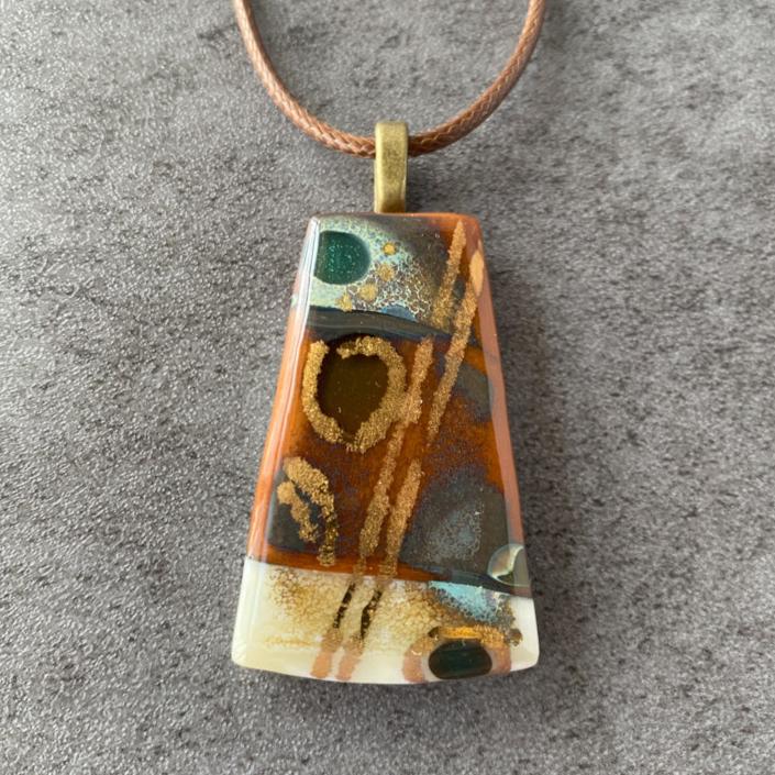 Terracotta Legacy, Ancient Relic Style Fused Glass Necklace, rust