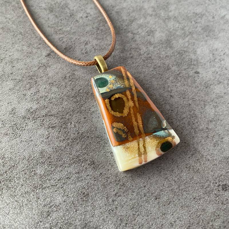 Terracotta Legacy, Ancient Relic Style Fused Glass Necklace, rust