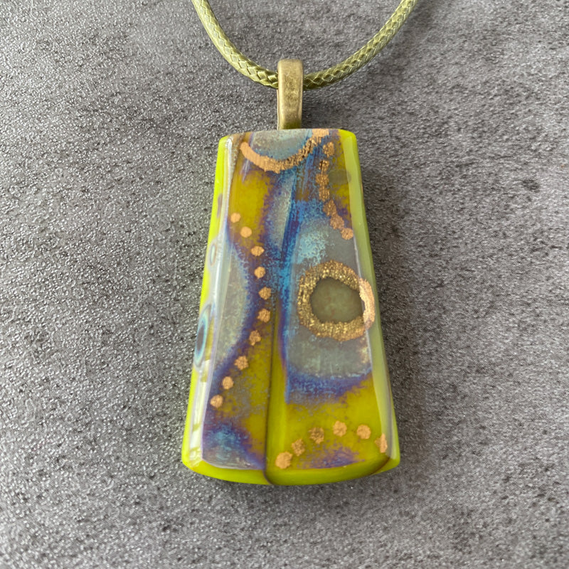 Temple Moss, Ancient Relic Style Fused Glass Necklace, green