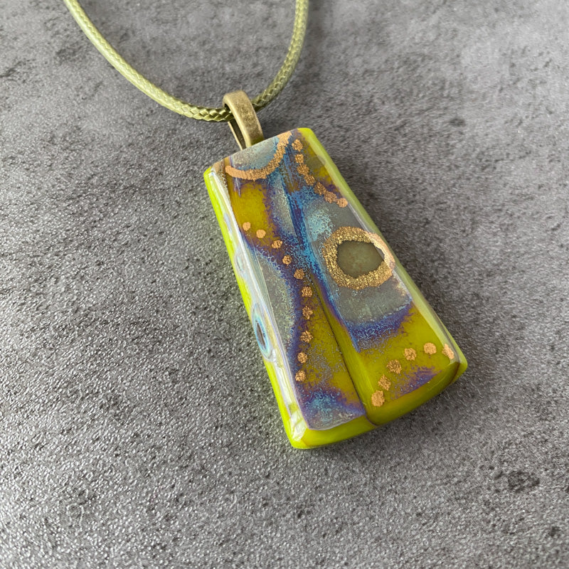 Temple Moss, Ancient Relic Style Fused Glass Necklace, green