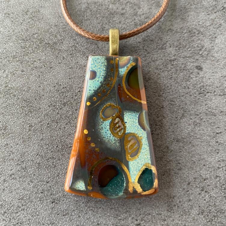 Pottery & Patina, Ancient Relic Style Fused Glass Necklace, rust