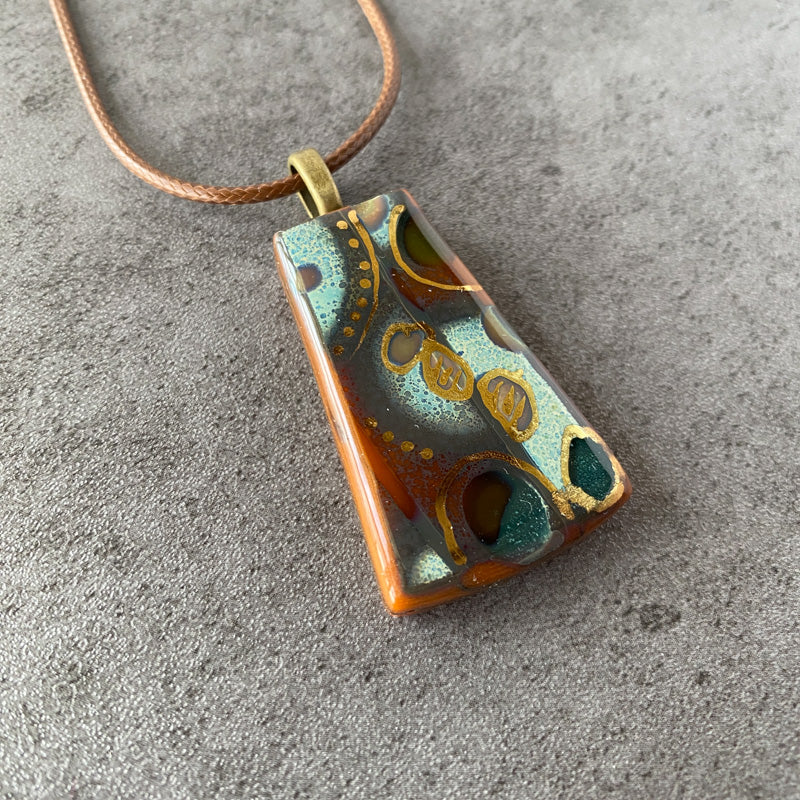 Pottery & Patina, Ancient Relic Style Fused Glass Necklace, rust