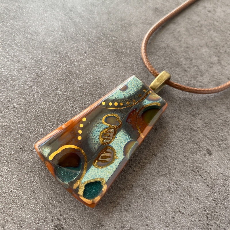 Pottery & Patina, Ancient Relic Style Fused Glass Necklace, rust