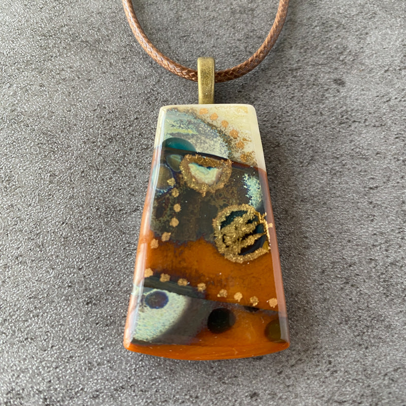 Desert Dynasty, Ancient Relic Style Fused Glass Necklace, rust