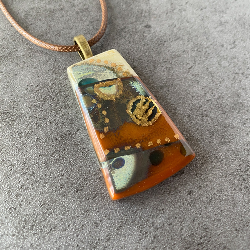 Desert Dynasty, Ancient Relic Style Fused Glass Necklace, rust