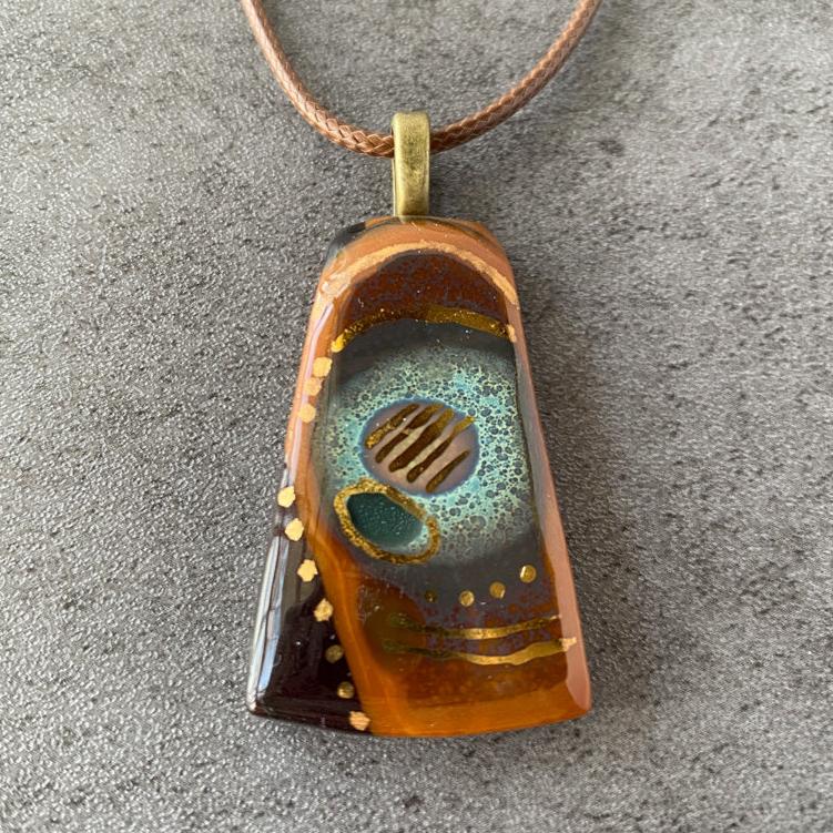 Rust & Relic, Ancient Relic Style Fused Glass Necklace, rust