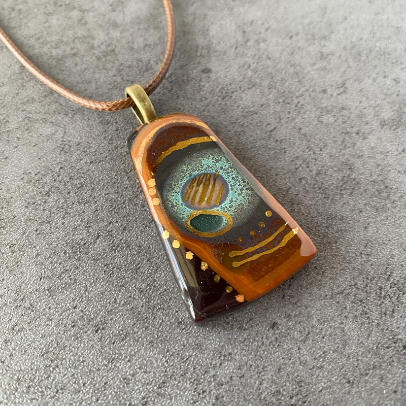 Rust & Relic, Ancient Relic Style Fused Glass Necklace, rust