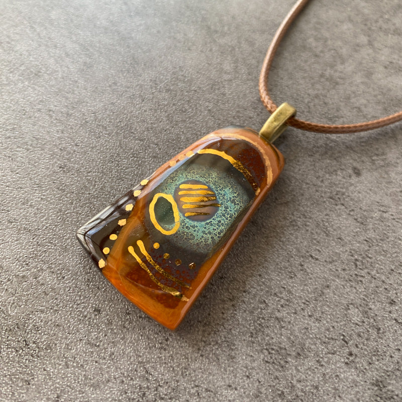 Rust & Relic, Ancient Relic Style Fused Glass Necklace, rust