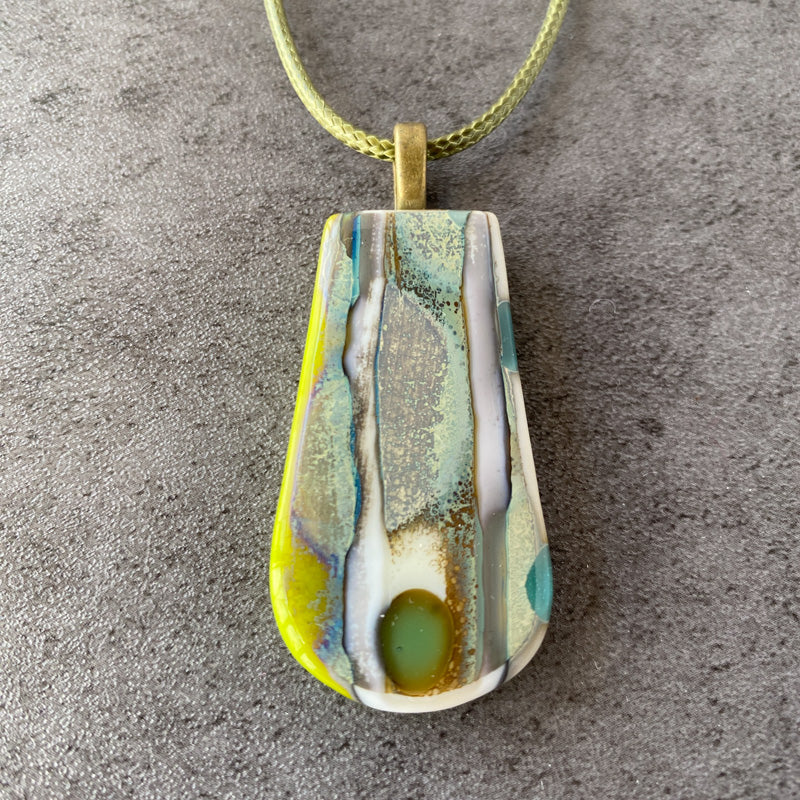 Ancient Forest Whispers, Ancient Relic Style Fused Glass Necklace, green