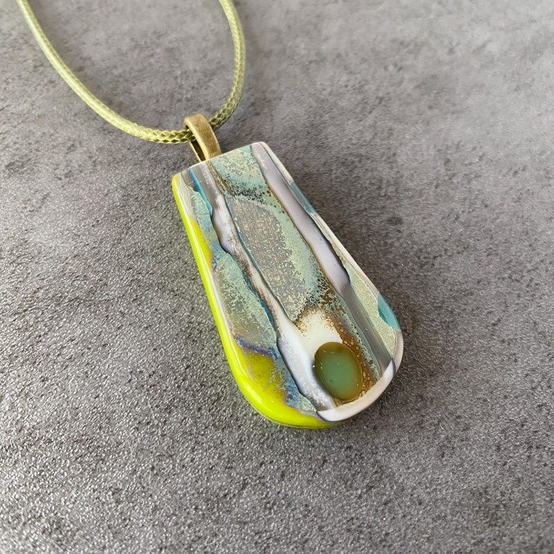 Ancient Forest Whispers, Ancient Relic Style Fused Glass Necklace, green