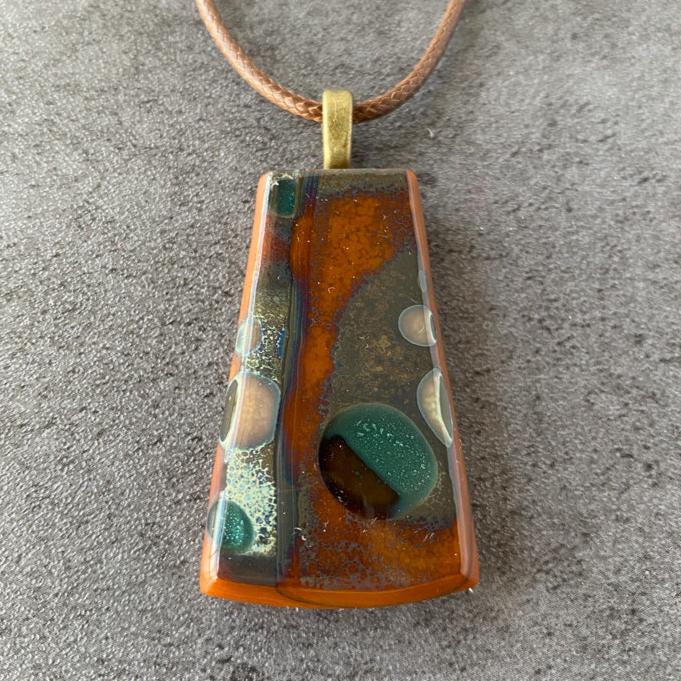 Ancient Echo, Ancient Relic Style Fused Glass Necklace, rust, cream