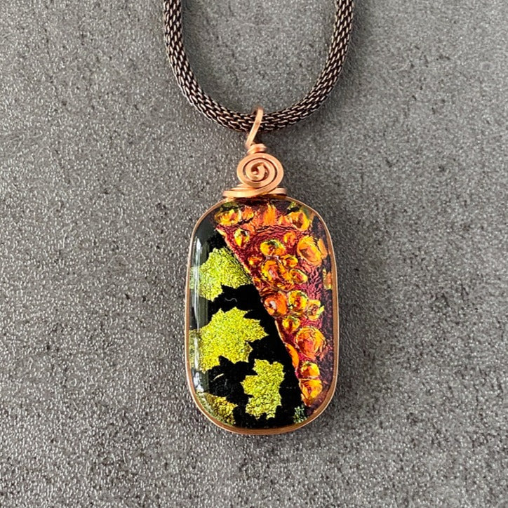 Falling Leaves, Copper Dichroic Glass Necklace