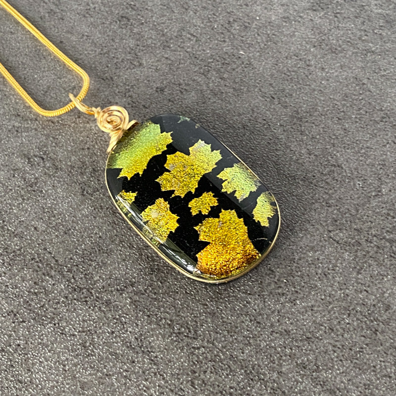 Autumn Woods, Gold Dichroic Glass Necklace