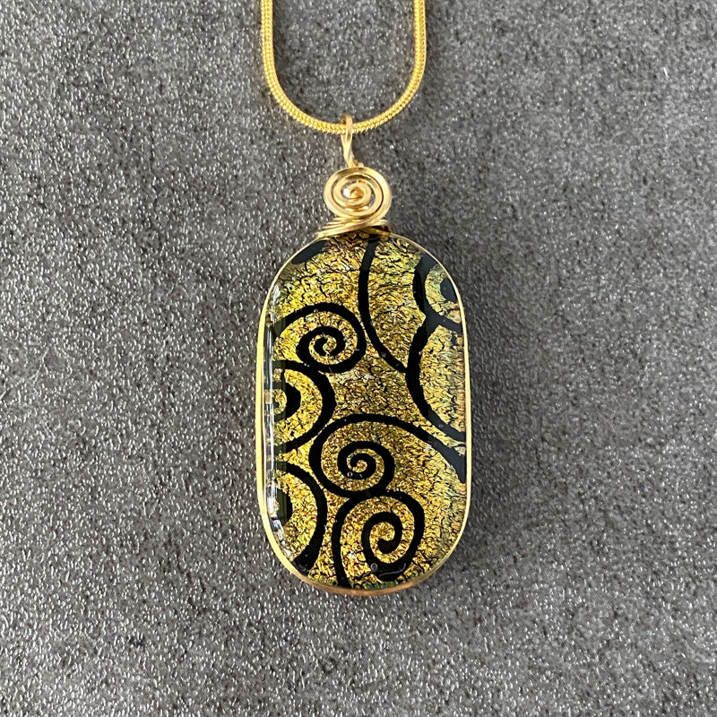 Flickering Campfire, Gold Dichroic Glass Necklace