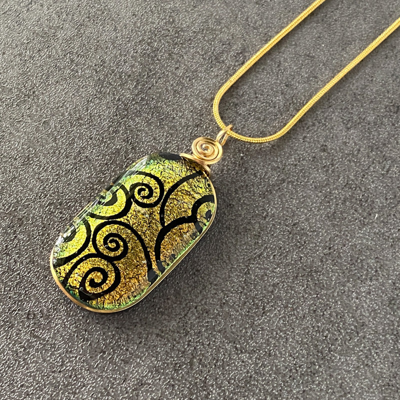 Flickering Campfire, Gold Dichroic Glass Necklace