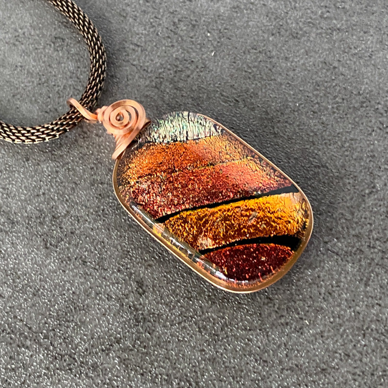 Caramel Apple, Copper Dichroic Glass Necklace