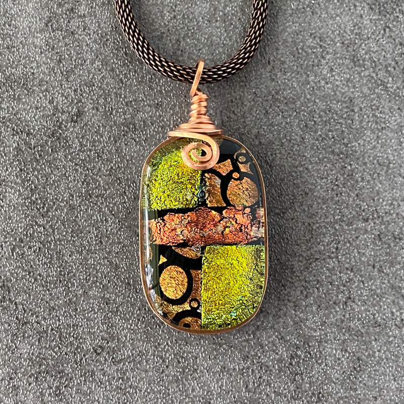 Falling For You, Copper Dichroic Glass Necklace