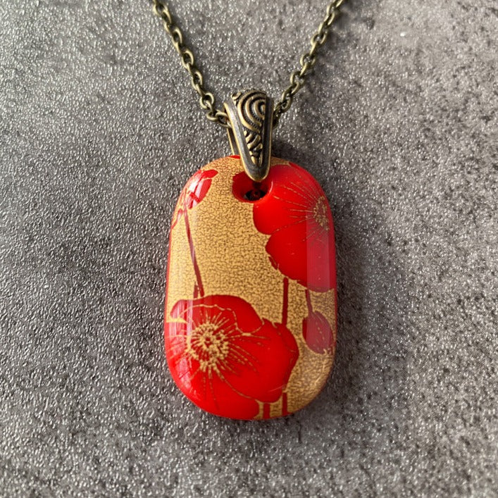 Poppy Passion, Red and 18kt Gold Fused Glass Necklace