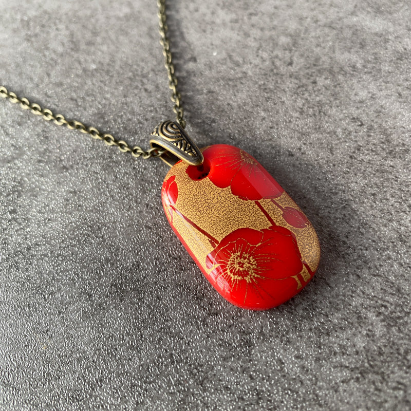 Poppy Passion, Red and 18kt Gold Fused Glass Necklace
