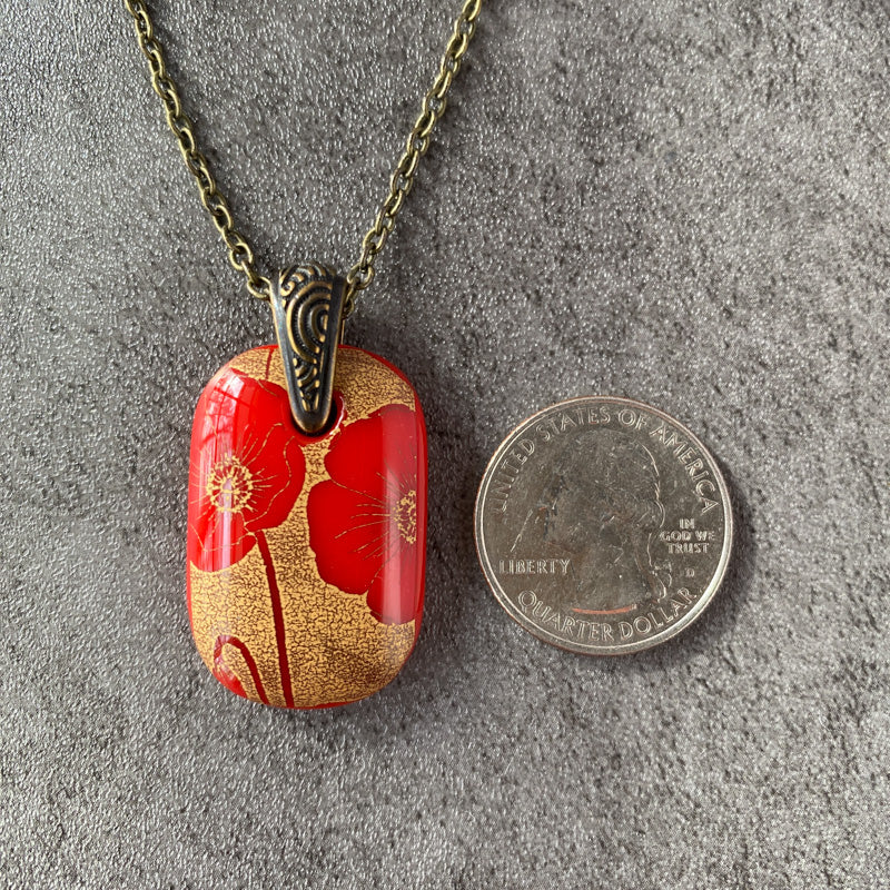 Poppy Pizzazz, Red and 18kt Gold Fused Glass Necklace