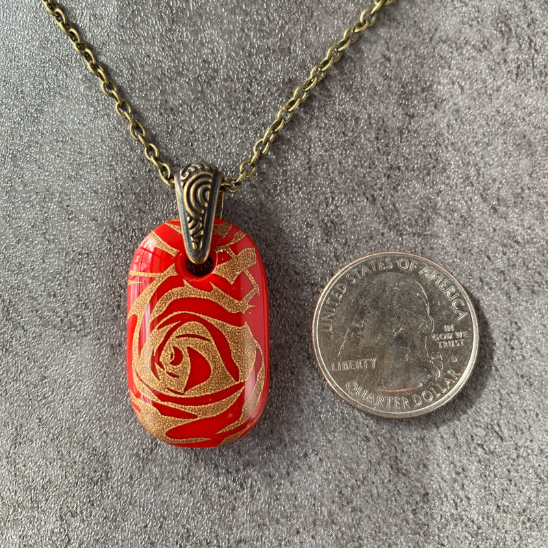 Heirloom Rose, Red and 18kt Gold Fused Glass Necklace