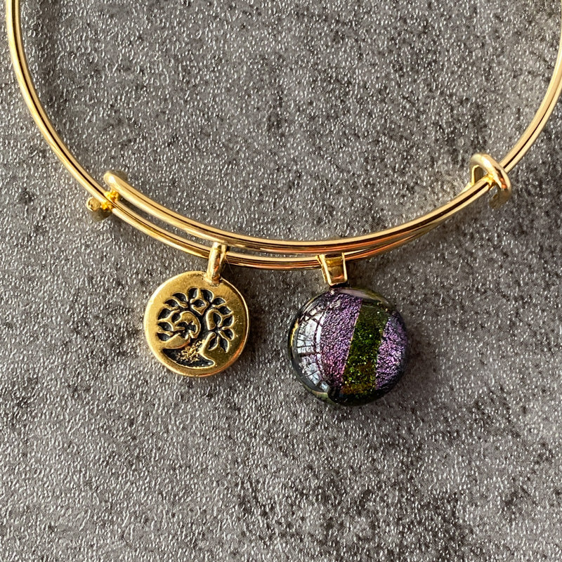 Lilac Dreams, Purple Dichroic Glass Bracelet, Gold