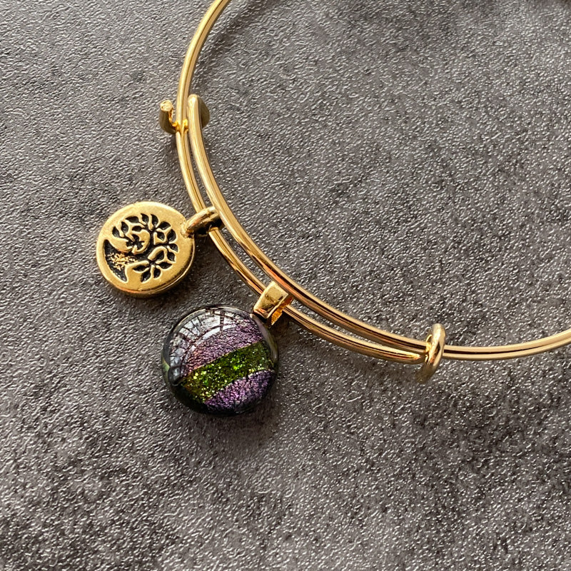 Lilac Dreams, Purple Dichroic Glass Bracelet, Gold