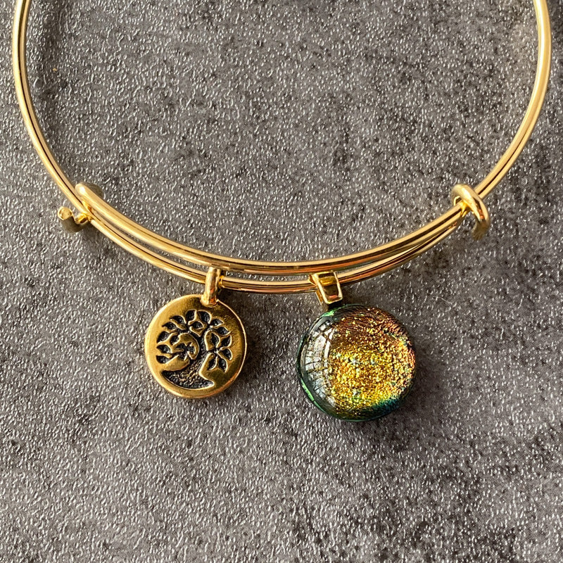 Amber Glow, Dichroic Glass Bracelet, Gold