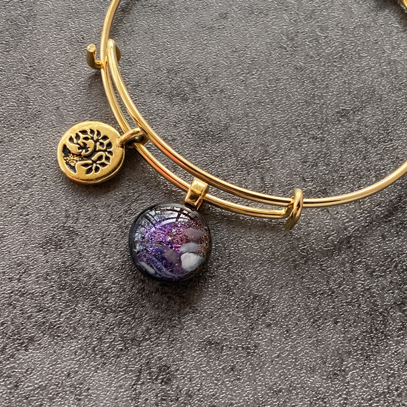 Lavender Haze, Purple Dichroic Glass Bracelet, Gold
