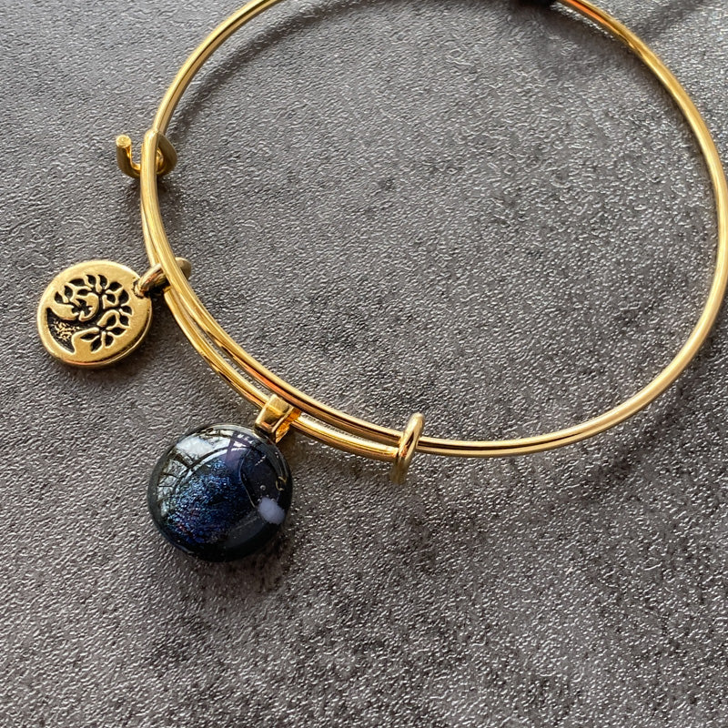 Starlit Sky, Navy Blue Dichroic Glass Bracelet, Gold