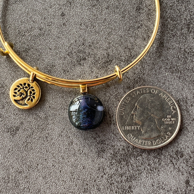 Starlit Sky, Navy Blue Dichroic Glass Bracelet, Gold