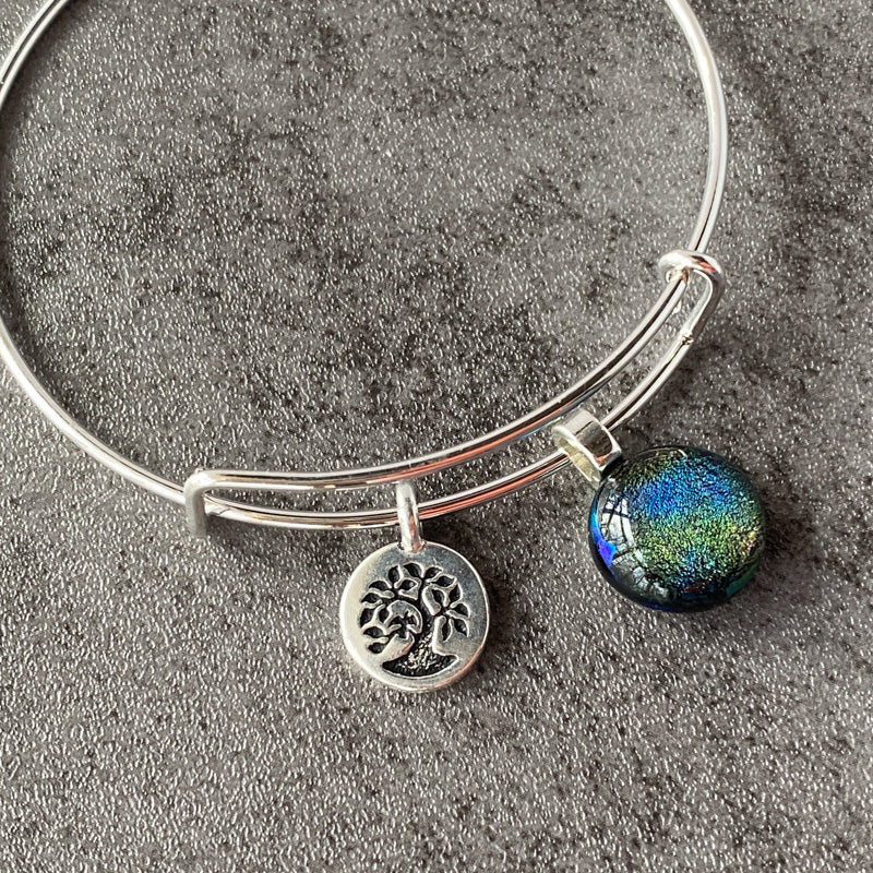 Aurora Evening, Multi-Colored Dichroic Glass Bracelet, Silver
